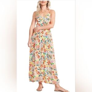Old Navy - Fit & Flare Crinkled Halter Floral Maxi Dress - Size S